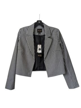 Truth Gingham Print Cropped Blazer Jacket Black and White 4 Small NWT Retro